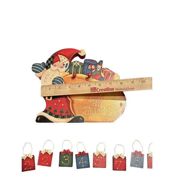 Santa Wooden Countdown Calendar VTG Christmas Folk Art Craft #6 Missing READ - Picture 13 of 14